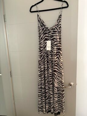 Zara Black and Cream Zebra-Print Maxi Slip Dress